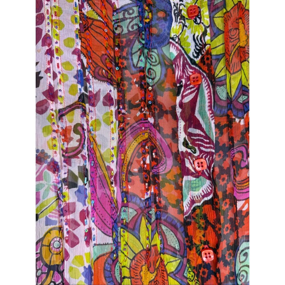 Casual Studio Top Multicolor Patchwork Look Semi Sheer Size L Whimsical, Retro - Picture 5 of 14